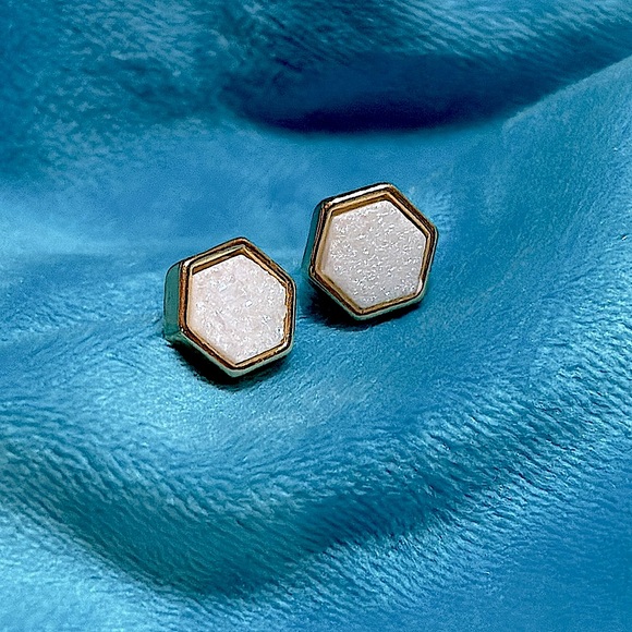 TreeHut - Gold and White Druzy Stud Earrings - Picture 4 of 8